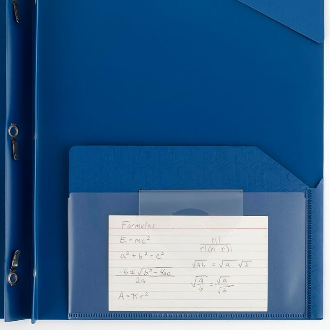 Five Star 2-Pocket Folder, Plastic Folder with Stay-Put Tabs and Prong Fasteners, Holds 8-1/2" x 11" Paper, Pacific Blue (72115) (Pack of 5)
