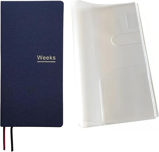Undated Weekly Planner Notebook Pocket Organizer Appointment Book Journal Notebook A6 Week Plan Notepad (Dark blue with cover)
