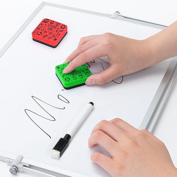 OWLKELA 30Pcs Dry Erase Erasers, Magnetic Whiteboard Eraser, Mini Whiteboard Cleaning Pads for Classroom, Office and Home, Red&Green