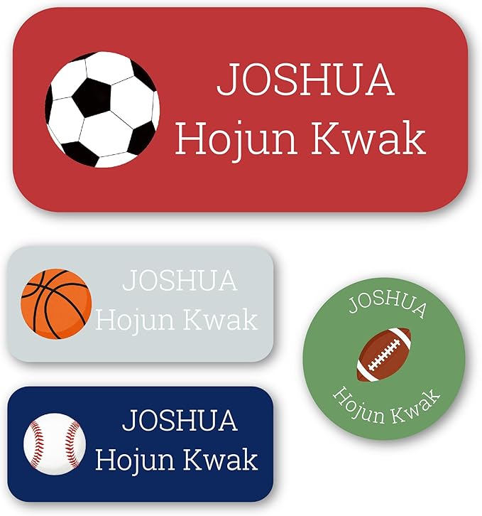 Personalized Kids Name Labels – Waterproof Custom Stickers for Daycare & School, 117 Pack, Dishwasher & Laundry Safe (Ball)