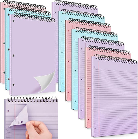 MotiMind 10 Pack 8.5" x 11" Top Spiral Notebook with 3 Hole Punched Legal Pads College Ruled Notepad 50 Sheets Hard Cardboard Paper Wirebound Notepad for Office School Business(Pink, Blue, Purple)