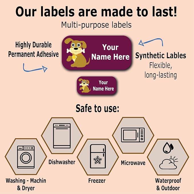 Personalized Labels - Cute Animal Designs. 52 Custom Stickers for School, Daycare and Camp. Waterproof Name Labels Dishwasher and Microwave Safe, Machine Washable. (Cute Animals)