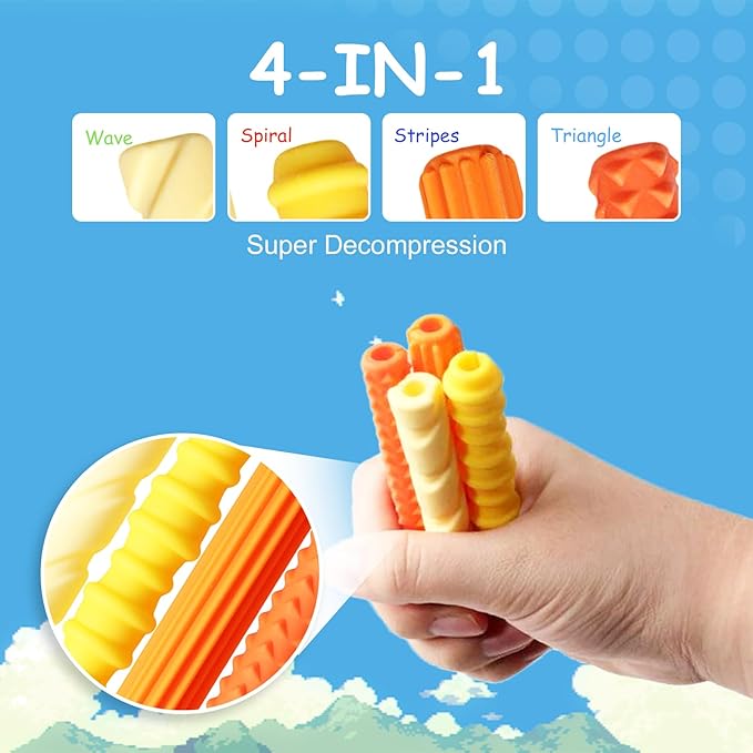Pencil Grips, 4-Pack Textured Silicone Sleeves for Mechanical Pencils, Sensory Fidget ADHD Tool for Kids and Adults, Quiet Fidget Tools for Classroom Focus, Anxiety Relief (Yellow)