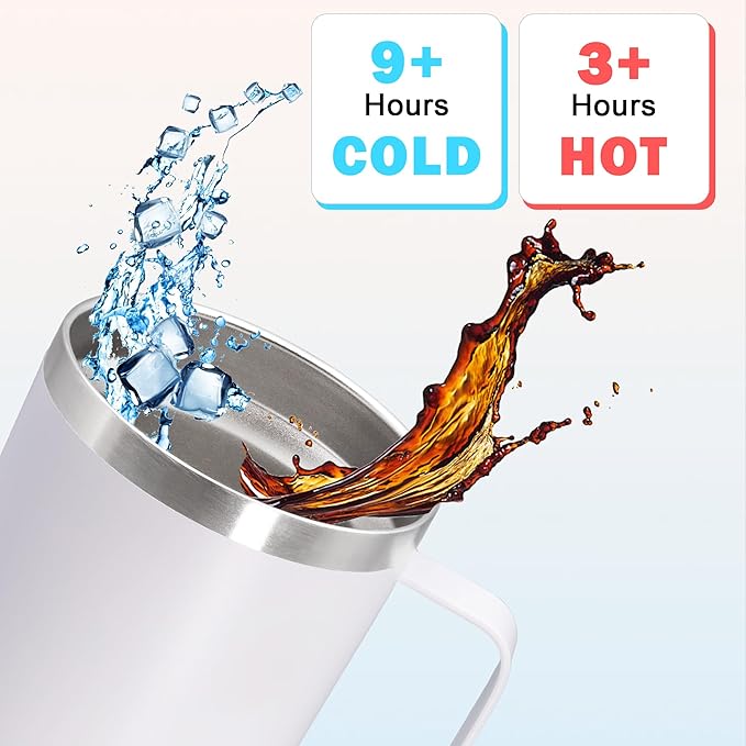 20 oz Tumbler with Handle and Lid, Stainless Steel Tumbler Insulated Travel Coffee Mug, Spill Proof Double Wall Vacuum Tumbler Cup Keep Drink Hot & Cold,White, 12 Pack