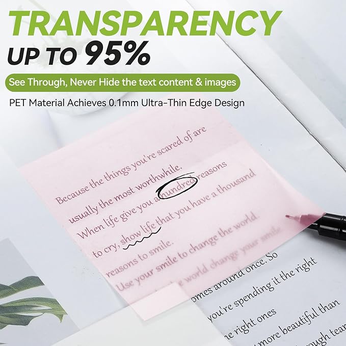 Transparent Sticky Notes with Marker Pen, Tecolu 7 Pads Clear Sticky Notes Sets, 5X The Sticking Power Translucent Sticky Note Pad, Waterproof & See-Through Sticky Notes,Macaron