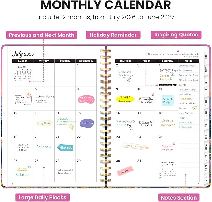 Planner 2026-2027, Hardcover Monthly and Weekly Academic Planner July 2026 - June 2027, Teacher and Student Calendar Agenda Book with Tabs, A4 (8.5" x 11"), Ideal for School and Office, Dreamscape Hills
