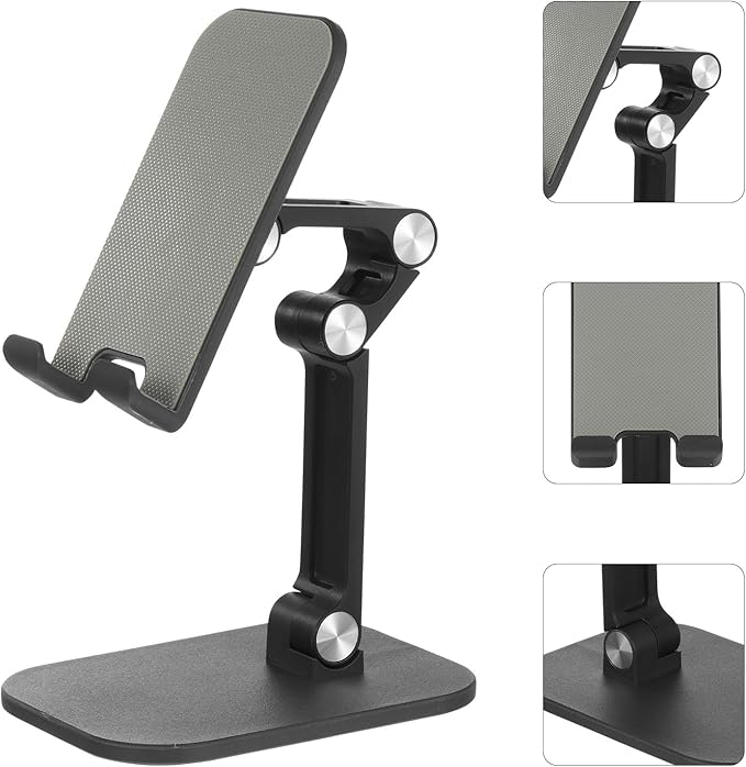 Kisangel Adjustable Desktop Phone and Tablet Stand, Multi-Functional Black Holder for Online Classes and Live Streaming, Compatible with Smartphones and Tablets
