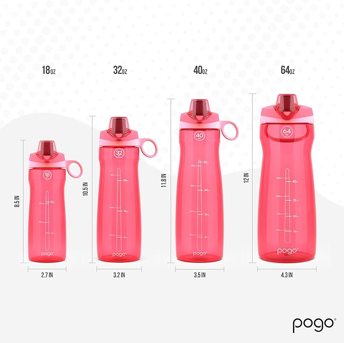 Pogo BPA-Free Tritan Plastic Water Bottle with Chug Lid, 18 Oz, Pink