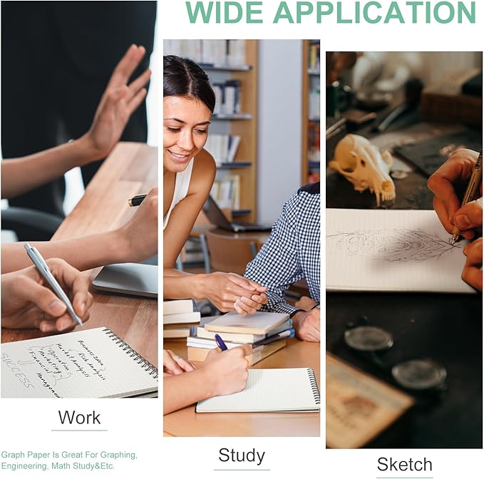Engrowtic 2 Pack Graph Paper Spiral Notepad A5 Top Wirebound Notepad Grid Notebook Steno Pads Memo Notebook Grid Paper 140 Pages for Writing Sketching Drawing Office Supplies (Black Cover)