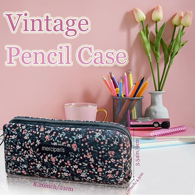 Pencil Pouch Cute Pencil Case Office Storage Bag Holder Box Organizer Aesthetic Bow Flower Pattern Makeup Pouch Cosmetic Bag for Women Girls