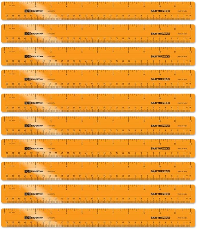 EAI Education 12" ShatterProof Ruler 1/8" Scale: Orange - Set of 10