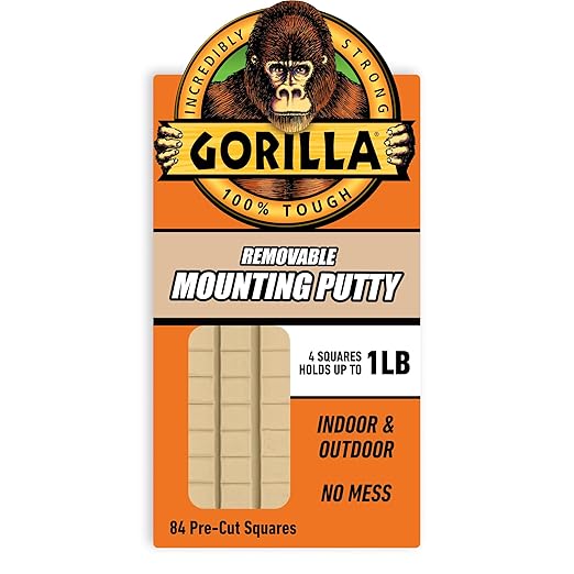 Gorilla Mounting Putty, Natural Tan Color, 84 Pre-Cut Squares (Pack of 1) - Non-Toxic Removable & Repositionable Wall Putty