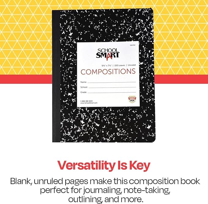 School Smart Hard Cover Composition Book, Unruled, 9-3/4 x 7-1/2 Inches, 100 Sheets (Pack of 3)