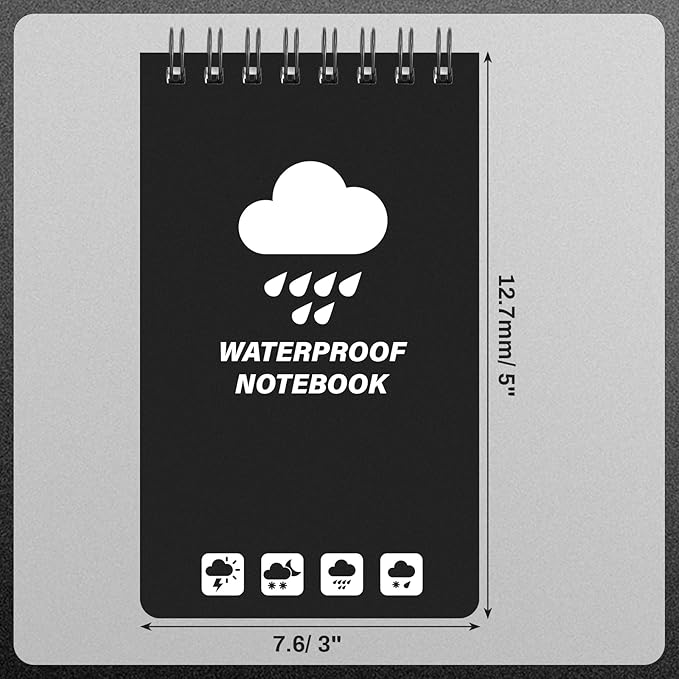 10 Pack Waterproof Pocket Notebook, 5" x 3" Top-Spiral Waterproof All Weather Notepad for Office School Police Outdoor Recording Steno Note Pads