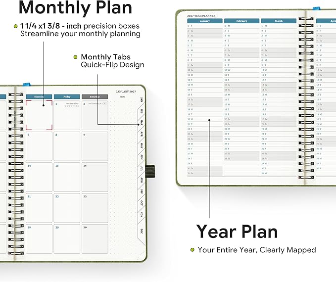 2026-2027 Planner, Daily Weekly Monthly Academic Planner, 18 Months Spiral Bound Agenda, 6.5"x 8.5", Vertical Layout, Calendar Planner, Vegan Leather Soft Cover,Beige