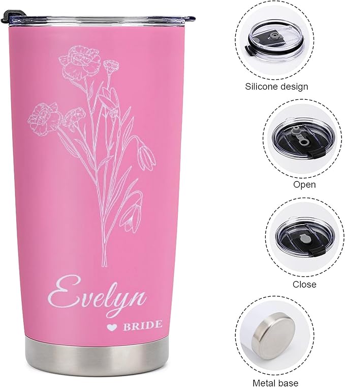 Personalized Tumbler Custom Vacuum Insulated Travel Mug Customizable Coffee Cup with Your Photos and Text Christmas Birthday Gift (Birth Flowers)