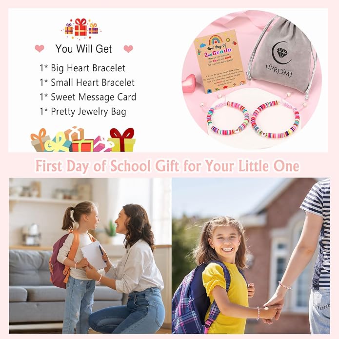 UPROMI First Day of Preschool/Kindergarten/1st Grade/2nd Grade/School Gift, Back to School Bracelet Mommy and Me Dad and Son