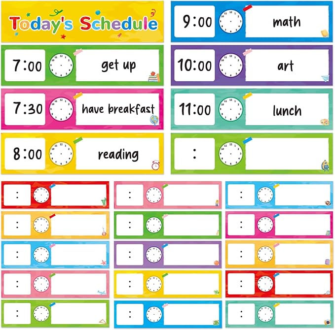 24 Pieces Daily Schedule Cards Schedule Board for Kids Teacher Schedule Chart Daily Routine Plan Classroom Pocket Chart for Office School Homeschool Supplies Decorations