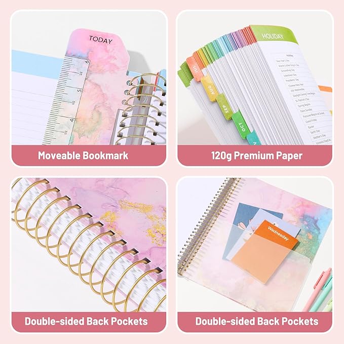 SUNEE Deluxe Teacher Planner 2026-2027, Lesson Planner Book with 7 Periods Jul 2026 - Jun 2027, 8.5" x 11" Weekly and Monthly Organizers with Colorful Tabs, Planning Stickers,120gms Paper, Pink Marble
