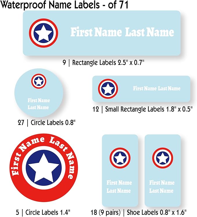 Personalized Kids Name Labels – Waterproof Custom Stickers for Daycare & School, Dishwasher & Laundry Safe (Captain - Light Blue)