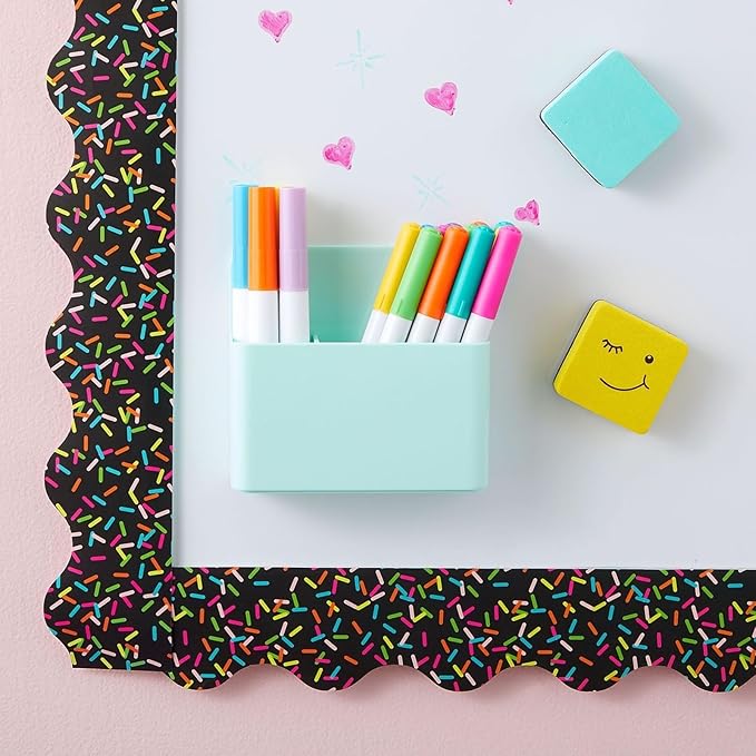 Okuna Outpost Locker Accessories Magnetic Dry Erase Marker & Pencil Holder - 5 x 5 x 2 in, Pastel Mint, 2-Pack - Magnetic Locker Organizer for Whiteboards, Refrigerators & Office Decor