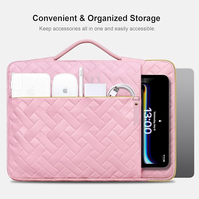 Lacdo 360° Protective Laptop Sleeve Case for 14 inch New MacBook Pro M5 Pro/Max A3426 A3427 (2026), M5/M4/M3/M2/M1 A3434 A3112 A3401 A3185 A2918, 13.8 inch Surface Laptop Computer Bag, Sakura Pink