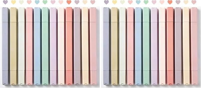 konket 12Pcs Aesthetic Cute Highlighters Bible Pastel Highlighters and Pens no bleed Assorted Colors Double-ended design for Office journaling supplies (Pack of 2)