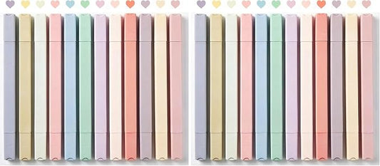 konket 12Pcs Aesthetic Cute Highlighters Bible Pastel Highlighters and Pens no bleed Assorted Colors Double-ended design for Office journaling supplies (Pack of 2)