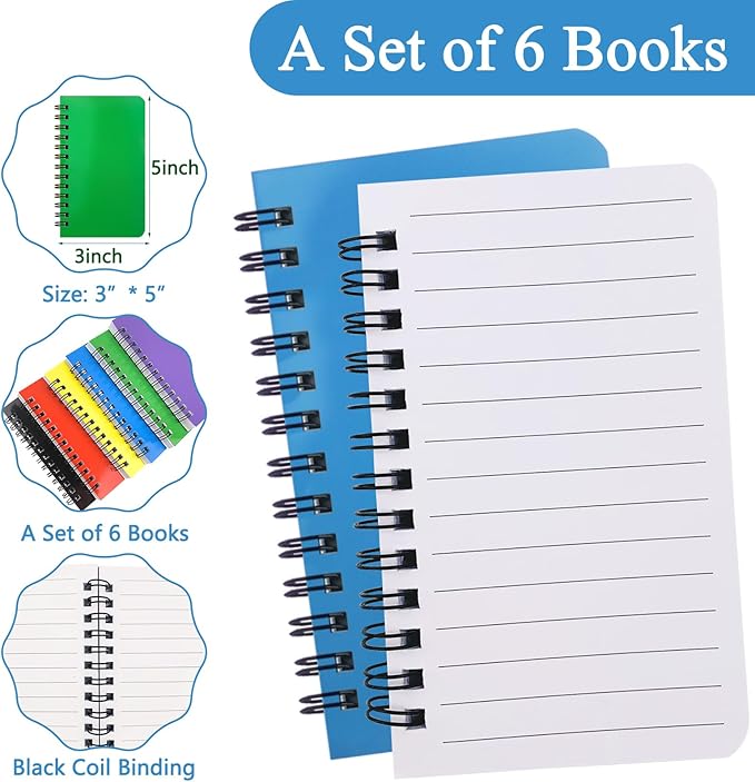 KTOJOY 6 Pack Small Spiral Notebook Pocket Notebook 3x5 Spiral Notepads With Lined Pages, Small Top Spiral Notebook Little Mini Memo Steno Note Pads for Outdoor Home Office College School