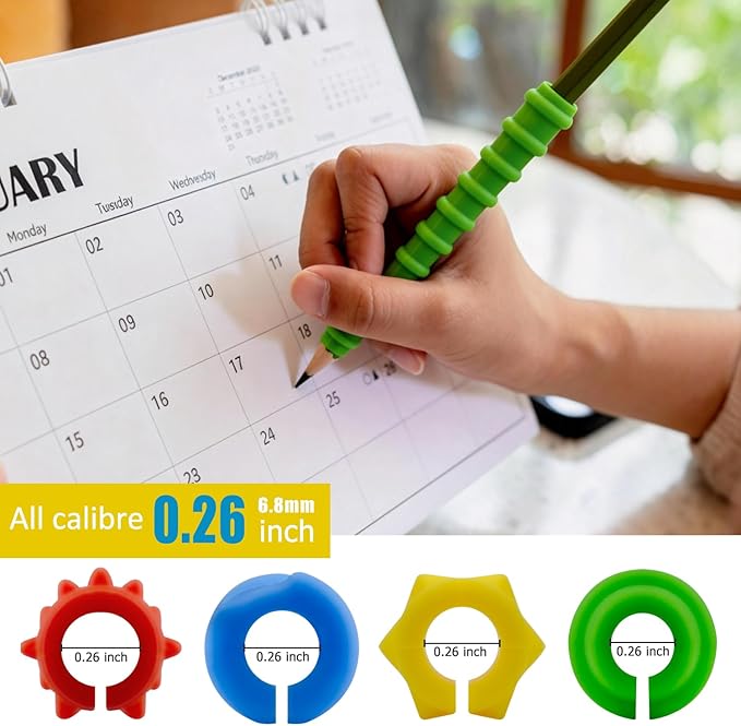 Sequiay 4 Pcs Length Pencil Grips Handwriting, Textured Silicone Pencil Grip - ADHD Tools, Fidgets for Classroom Toy, Helps Ease Autism, Anxiety, and Stress (4 Colorful)