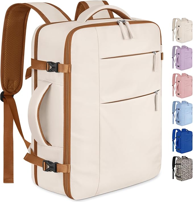 Capolo Travel Backpack for Women Men Waterproof Laptop Backpack Airlines Approved Carry On Backpack Bag Computer Bookbag for Business, Work, Traveling Fits 17 Inch Laptop(Beige &Brown Zipper)