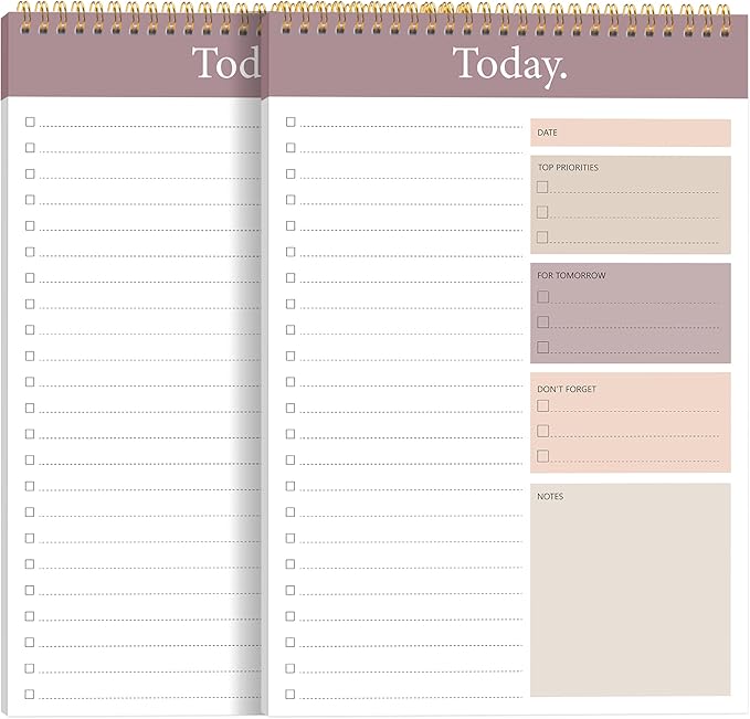 KMQOY To Do List Notepad - 2 Pack Daily Planner Pad Undated 52 Sheets Spiral Today Planner Note Pad Premium Thick Paper 6.5" x 9.8" For Work and Personal Organized - brown