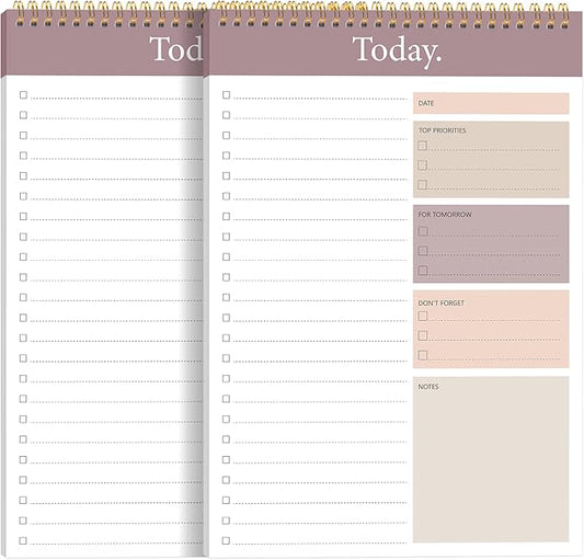 KMQOY To Do List Notepad - 2 Pack Daily Planner Pad Undated 52 Sheets Spiral Today Planner Note Pad Premium Thick Paper 6.5" x 9.8" For Work and Personal Organized - brown