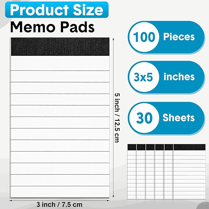 PerKoop 100 Pack Small Notepads Refills 3 x 5 Inch Lined Memo Pads 30 Sheets Mini Legal Pads Pocket Notepads for Teacher Nurse Office School Supplies