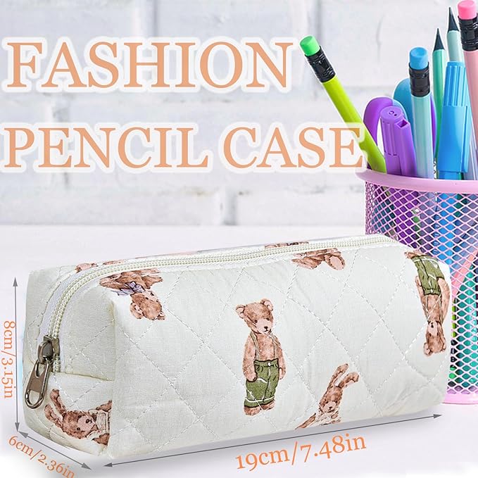 Pencil Pouch Cute Pencil Case Office Storage Bag Holder Box Organizer Aesthetic Bow Flower Pattern Makeup Pouch Cosmetic Bag for Women Girls