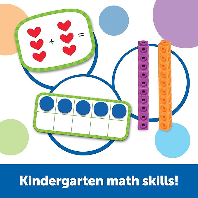 Learning Resources Skill Builders Kindergarten Math Activity Set - Kindergarten Learning Math Manipulatives Game, Number and Counting Blocks Activities, Classroom Manipulatives Teaching Materials