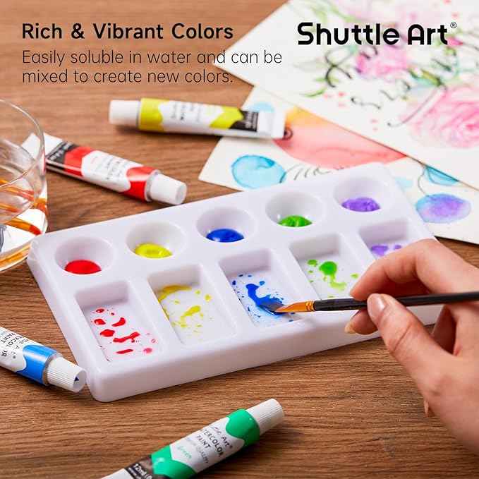 Shuttle Art Watercolor Paint Set, 15 Colors Watercolor Paint in Tubes (12ml Each) with 3 Brushes, Rich Pigments, Easy to Blend, Perfect for Kids, Artists, Beginners, Students (Pack of 2)