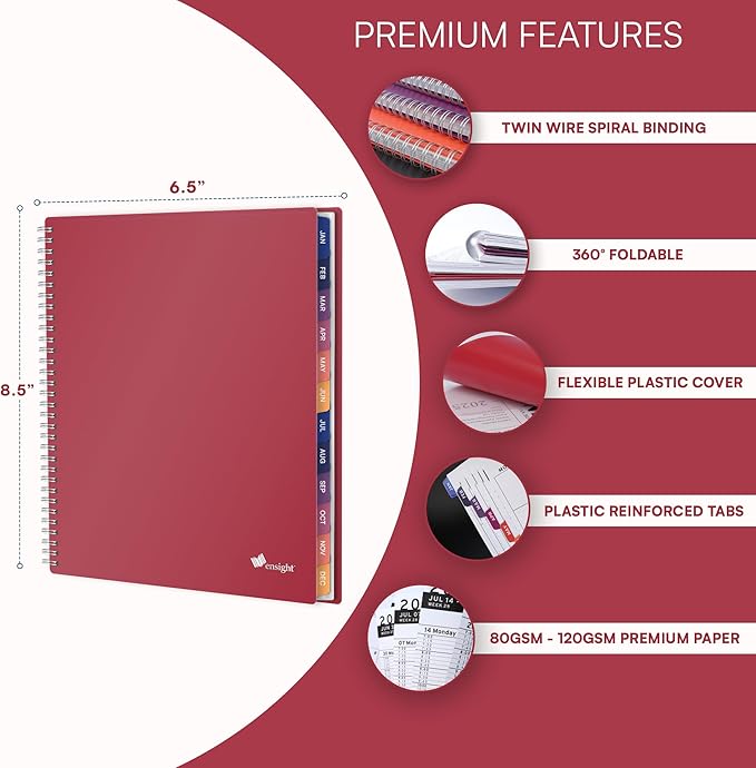 Ensight 2026 Appointment Book and Planner 6.5" x 8.5" Large Hourly Weekly Daily Schedule Book with Tabs, 30 Minute Time Slots, Magenta Calendar Organizer Jan 2026–Dec 2026 Appointment Planner - Magenta