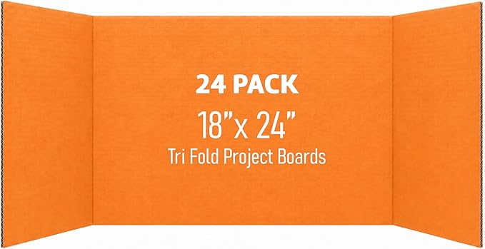Flipside Products 18" x 48" Orange Project Boards, Pack of 24, Trifold, Presentation Board, DIY Projects, Small Display, Science Fair, Classroom, Clubs, 4H, Graduation