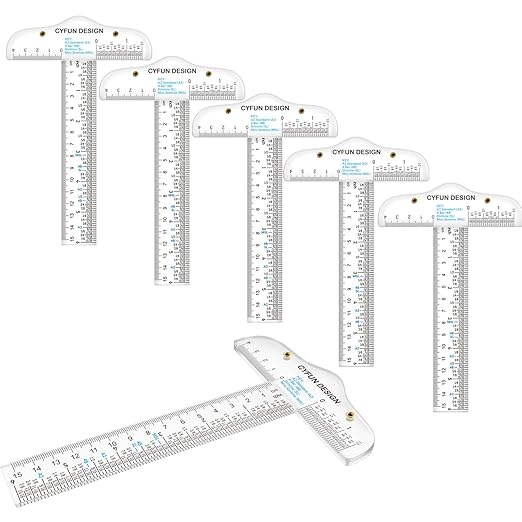 6PCS 6 Inches/15cm Acrylic Clear T-Square Ruler, Inches and Metric, T Square Ruler, Transparent, T Ruler, for Crafting Drafting and General Layout Work Art Framing & Drafting Scrapbooking Crafting