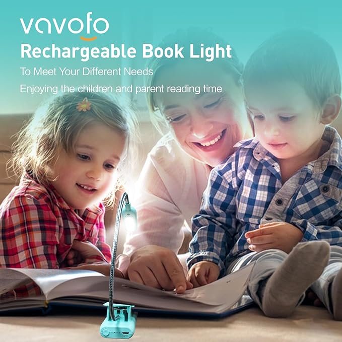VAVOFO Rechargeable Book Light, Blue Light Blocking, Amber 1600K Clip On Reading Light, Eye Care 7 LEDs Kids Book Light for Reading in Bed with Power Indicator for Bookworms (Green)