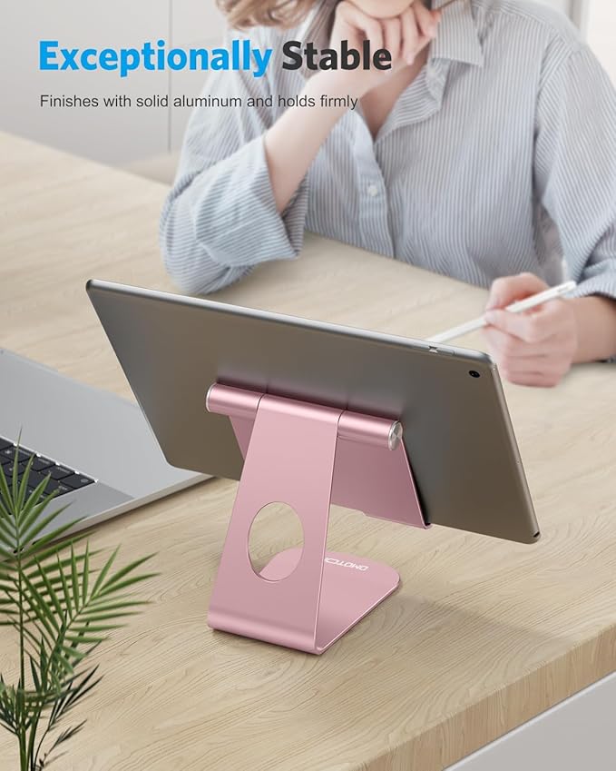 OMOTON Tablet Stand Holder Adjustable, T1 Desktop Aluminum Tablet Dock Cradle Compatible with iPad Air/Mini, iPad 10.2/9.7, iPad Pro 11/12.9, Samsung Tab and More, Rose Gold