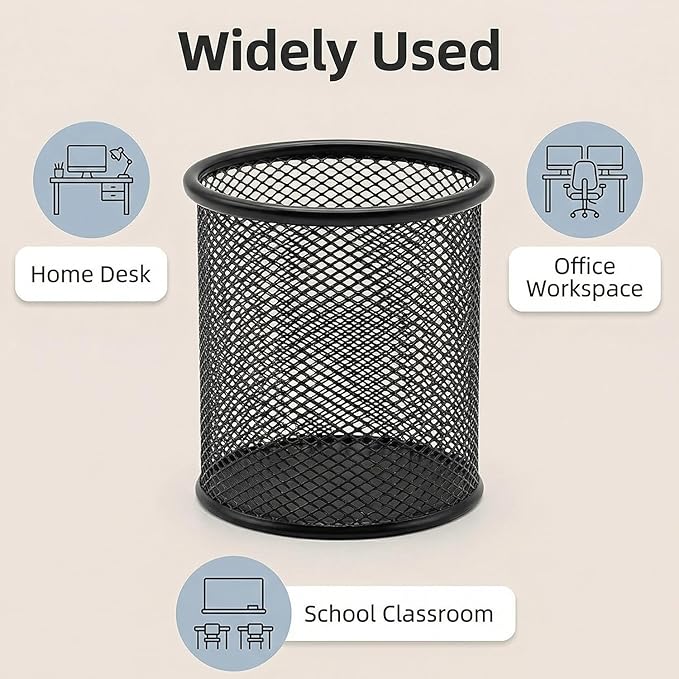 Pen Holder Pencil Holder Mesh Metal Pen Cup Holder Pencil Cup Holder for Desk Office Home Pen Organizer Black, 6 Pack