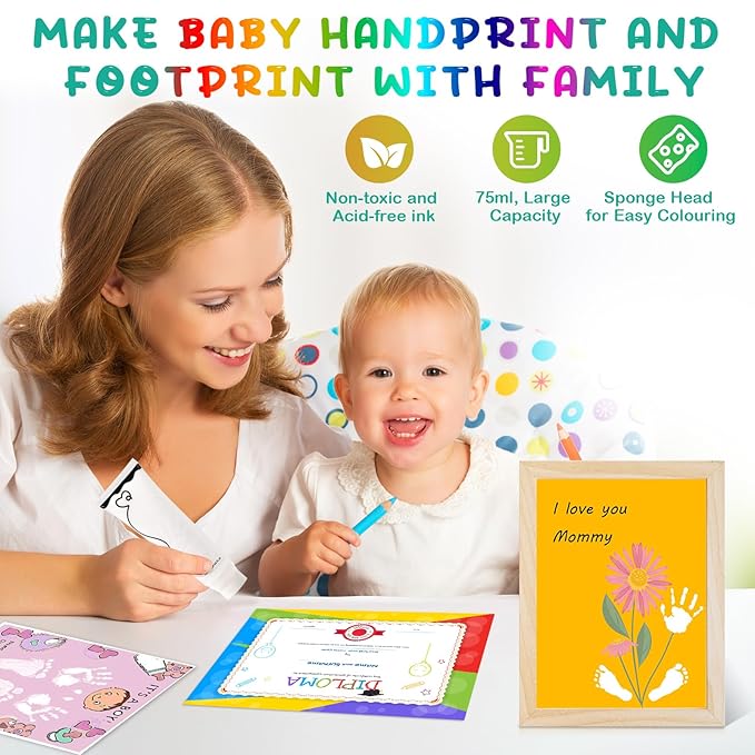Baby Hand and Footprint Paint with Sponge Head, 2.54 fl oz, Non-Toxic & Acid-Free, Washable Baby Safe Paint for Newborn Keepsakes, Dog Nose & Paw Prints, Ideal New Mom Gift - White