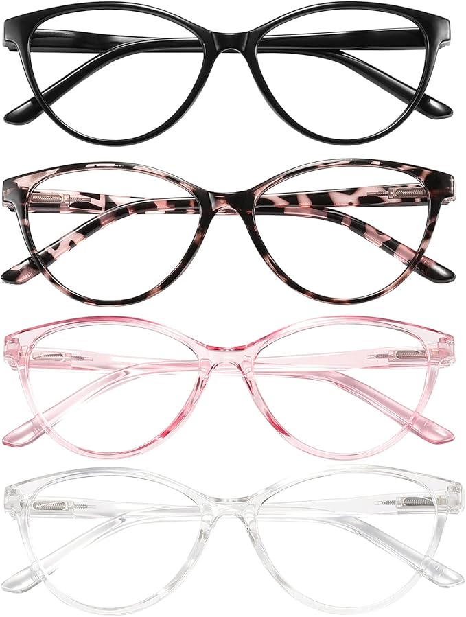 Przene 4 Pack Blue Light Blocking Reading Glasses,Readers for Women and Men with Spring Hinge