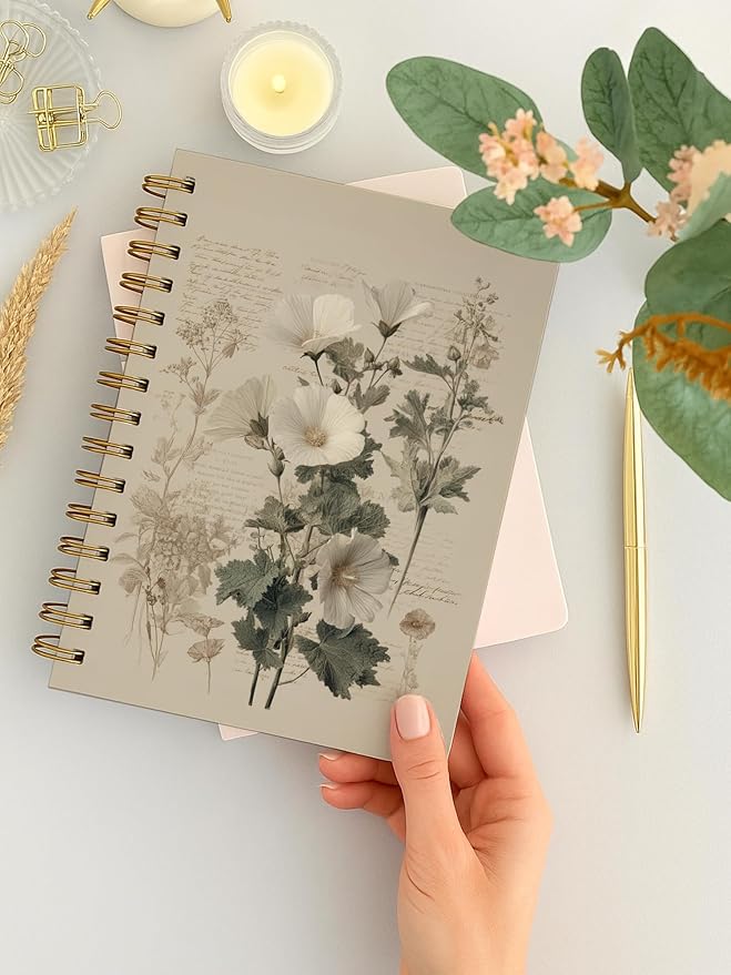 Vintage Floral Spiral Notebook, Classical Floral Botanical Aesthetic Journal Supplies, Flower Journal for Women, Retro Rustic Flower Notebook 5.5x8.3 Inch-384