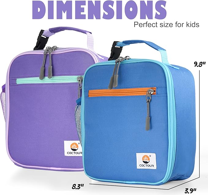 CaCTOUR Lunch Box Kids,2 Packs Insulated Lunch Bag for Girls Boys,Soft Bag Mini Cooler Back to School Thermal Reusable Lunch Bag for Work School Picnic (Blue & Purple)