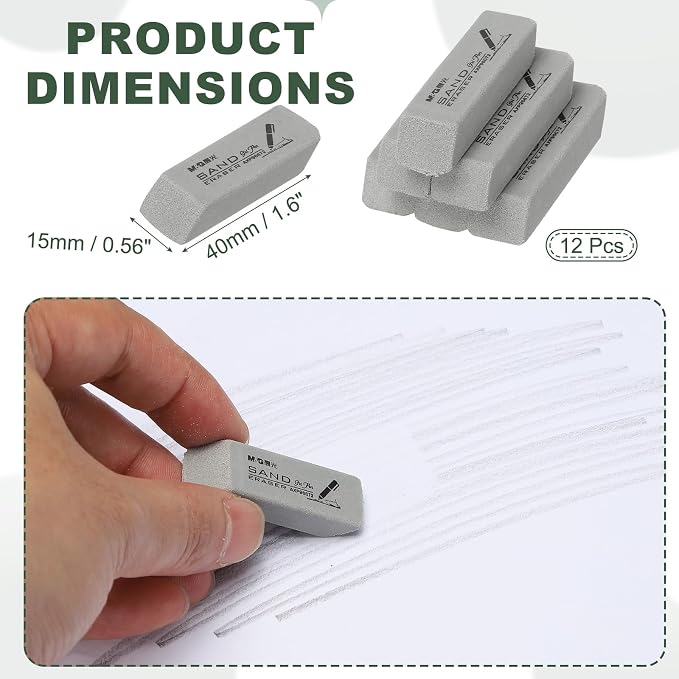PATIKIL 12 Pcs Sand Erasers, Frosted Eraser Block Easy to Clean Durable Bulk for Gel Ink Ballpoint Fountain Pen Office, AXP96672, Gray