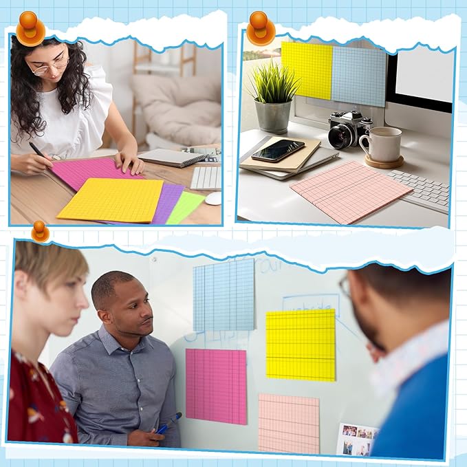 Qeeenar 8 Pads Big Sticky Notes 11 x 11 Inch Lined Jumbo Large Sticky Notes for Wall,Giant Strong Power Memo Square Post for Office, 25 Sheets/Pad(Vivid Color)