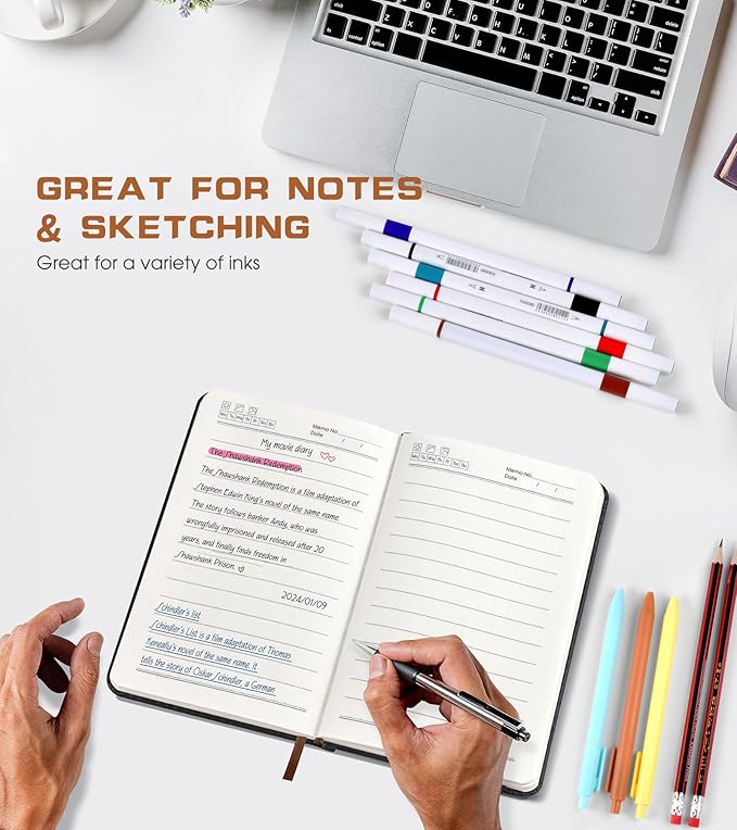 Biuwory Lined Pocket Journal Notebook for Women Men, 140 Pages A6 Leather Journals for Writing, Travel, Work, 3.7"×5.7" Mini Notebook, Hardcover Small Notebooks for Note Taking, Diary Notepad (Black)